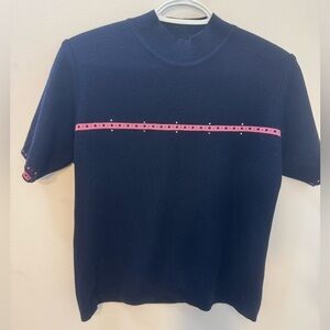 Fashion  Women's Dark Blue Turtle Neck Short Sleeve Sweater Shirt Pad Shoulder M